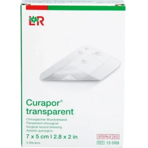 Curapor 7x5 cm- Apósito adhesivo transparente con pad (almohadilla), caja x 50 unids,