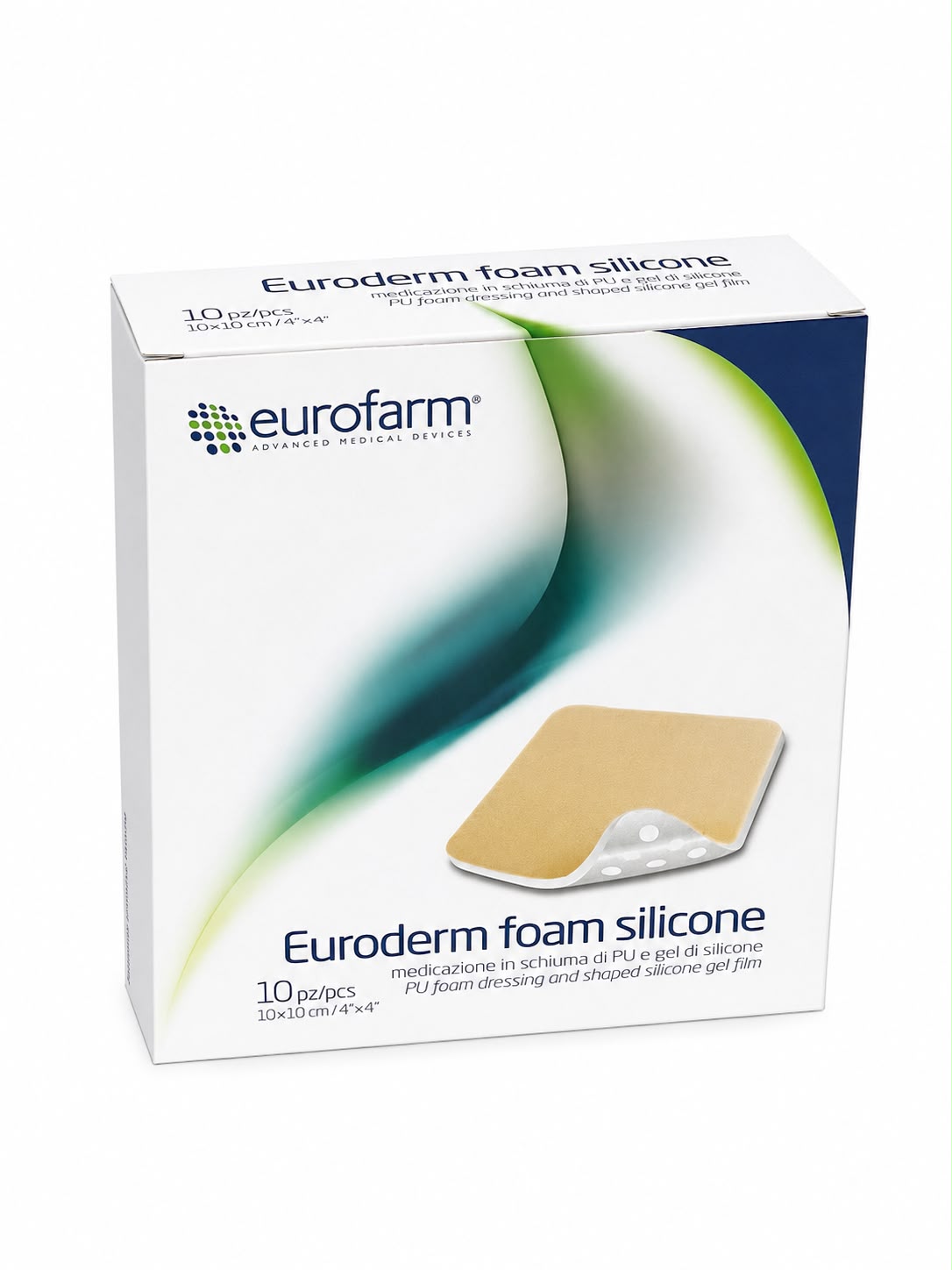Espuma hidrofílica con silicona. Euroderm Foam silicone 10x10cm, caja x 10 unids
