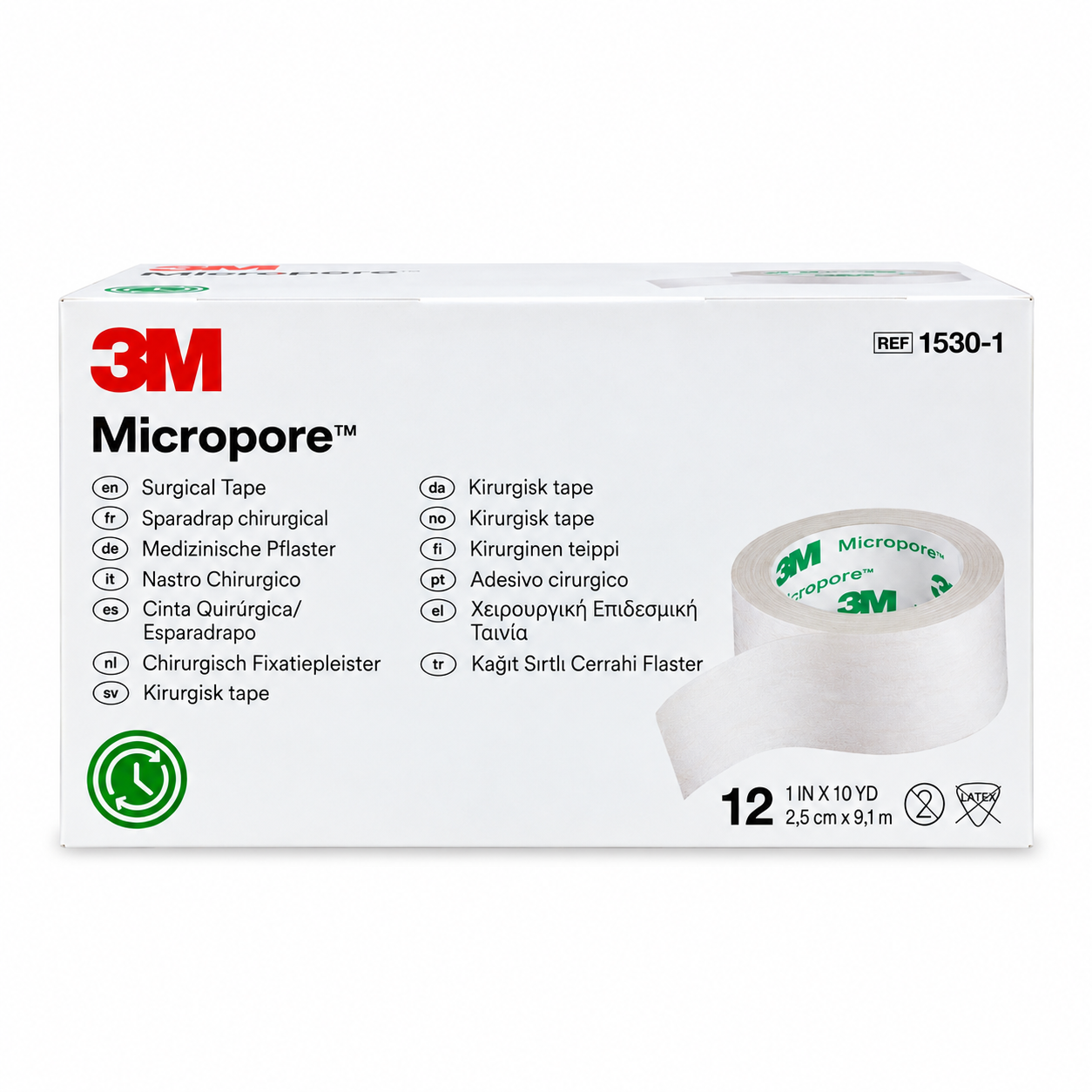 Tela Micropore 3M 2.5 cm x 9.1m blanca 1530-1 – Caja 12 unidad (Sin dispensador)